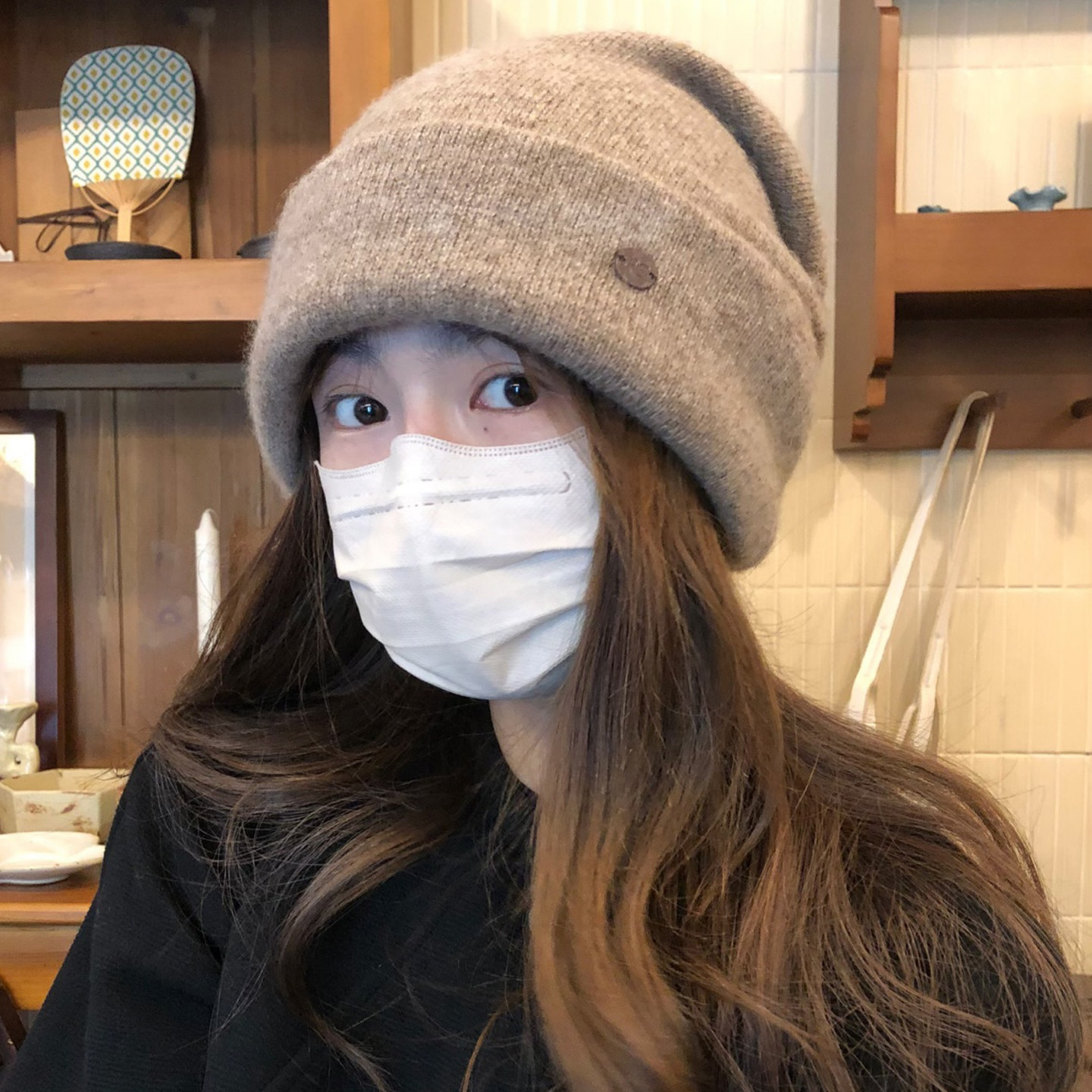 日系简约纯羊毛针织帽子女款2025新款冬季保暖防风大头围堆堆冷帽