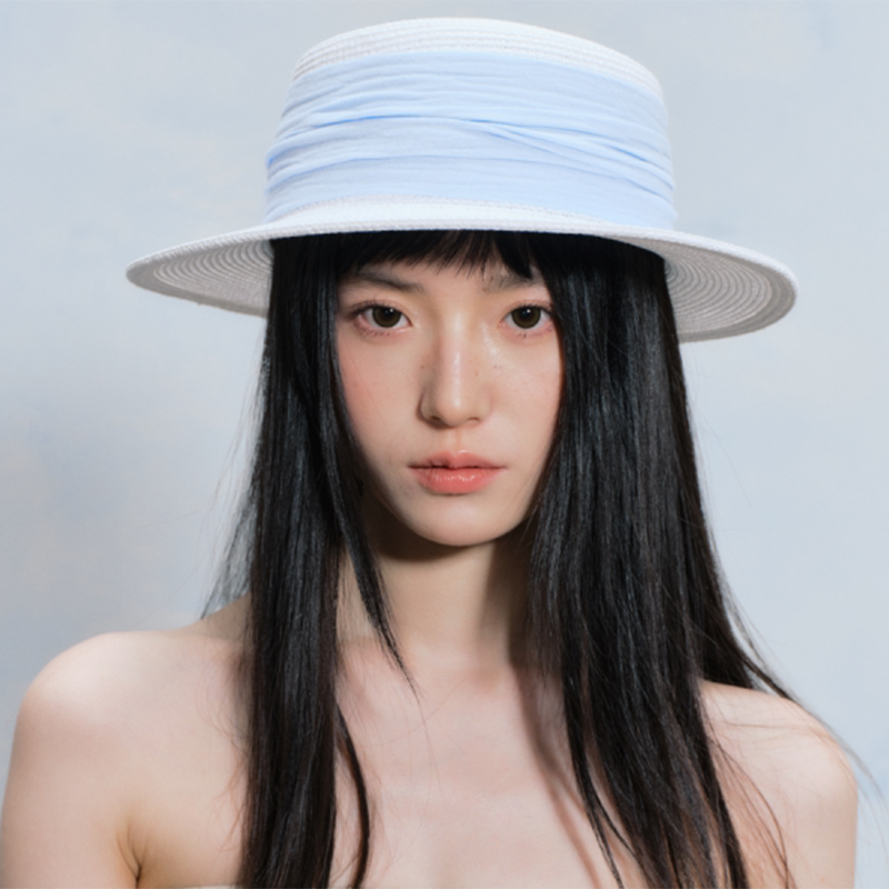 法式平顶草帽子女士夏季海边度假草编平檐礼帽时尚宽檐遮阳防晒帽