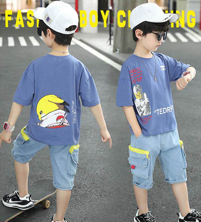 男童夏季套装2童21新款中大童时装髦E潮帅气男装洋气两件套儿0i.