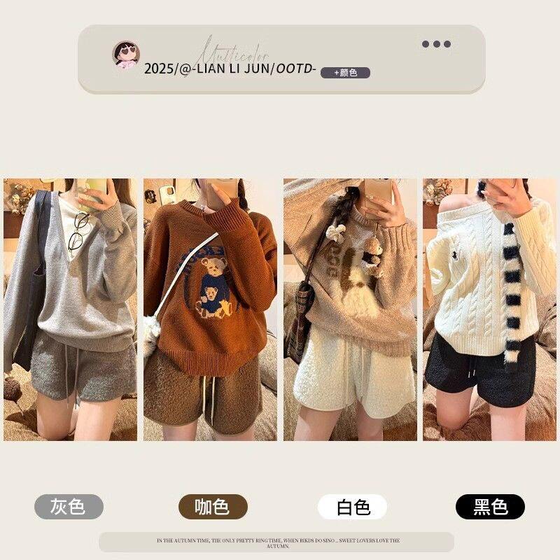 白色羊羔绒短裤女外穿秋