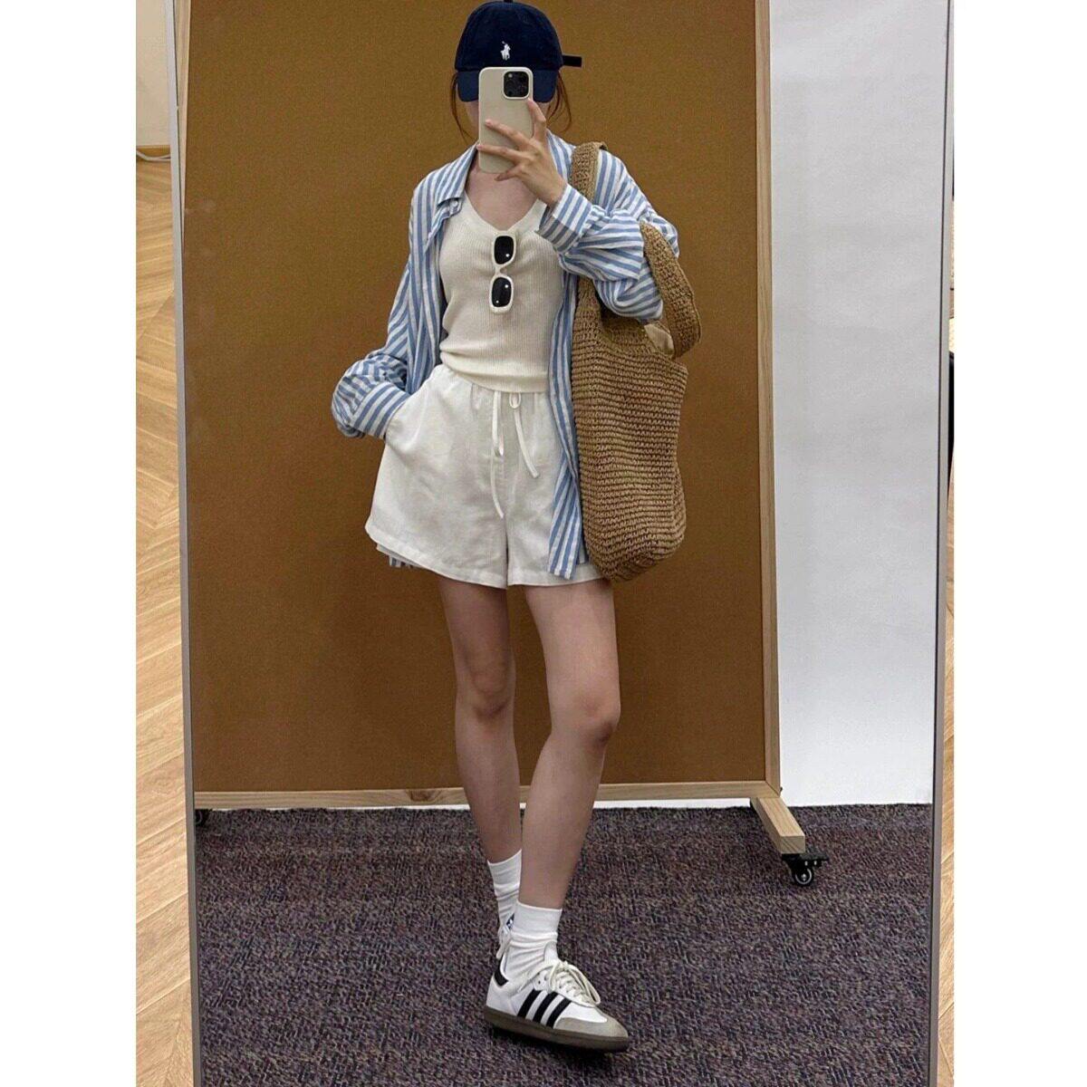白色亚麻短裤女夏2026新款小