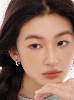 S925纯银同款韩国东大门设计镶钻高级感圈圈耳钉女简约轻奢耳环