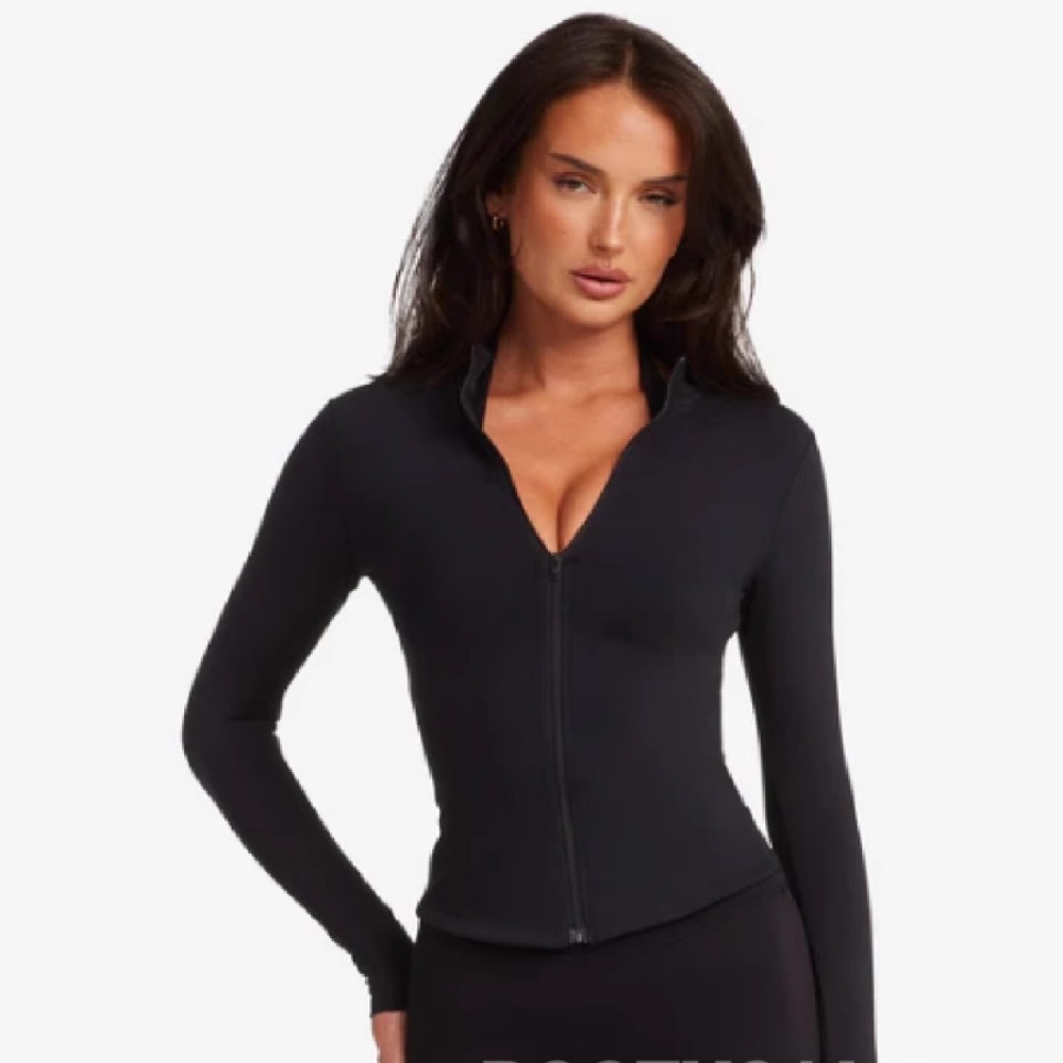 csb拉链外套高弹修身y标带指洞