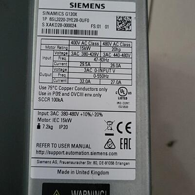 6SL3220-3YE28-0UF0 G120X变频器 15kW工业工控调速装置议价维修