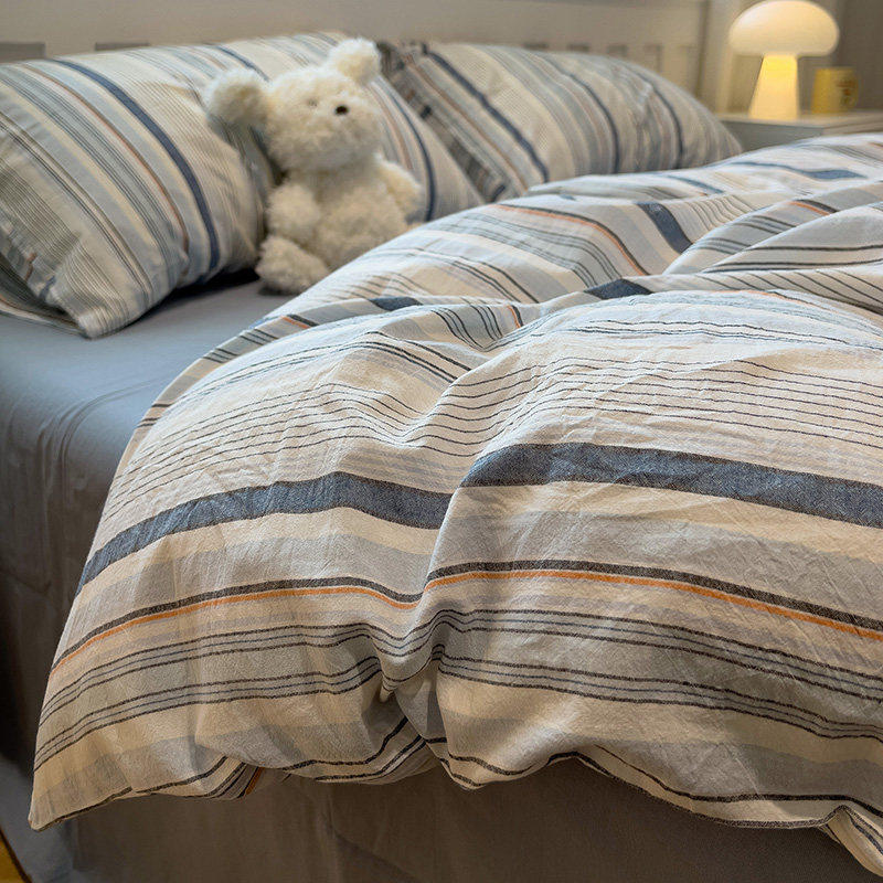 全棉纯棉美拉德风床上用品四件套被套被罩春秋季床单床笠款学生宿