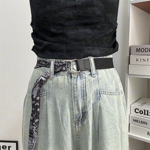 小众时尚双环扣丝巾腰带女百搭街舞裤腰带学生高能感韩版潮流皮带