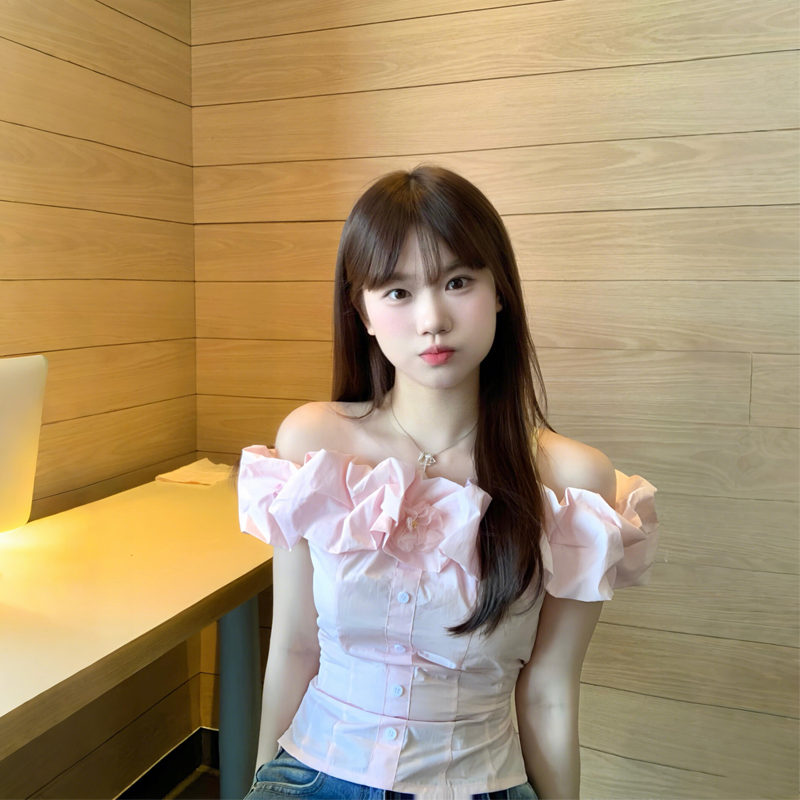 法式纯欲一字肩短袖衬衫女夏季2025新款小个子修身显瘦设计感上衣