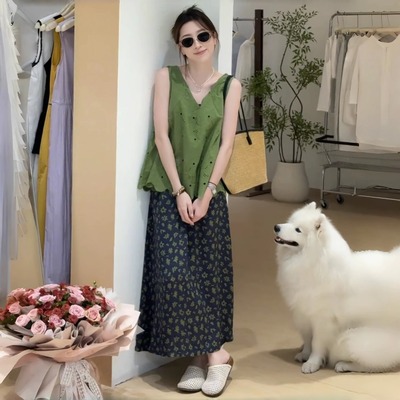 韩版时尚百搭绿色吊带背心