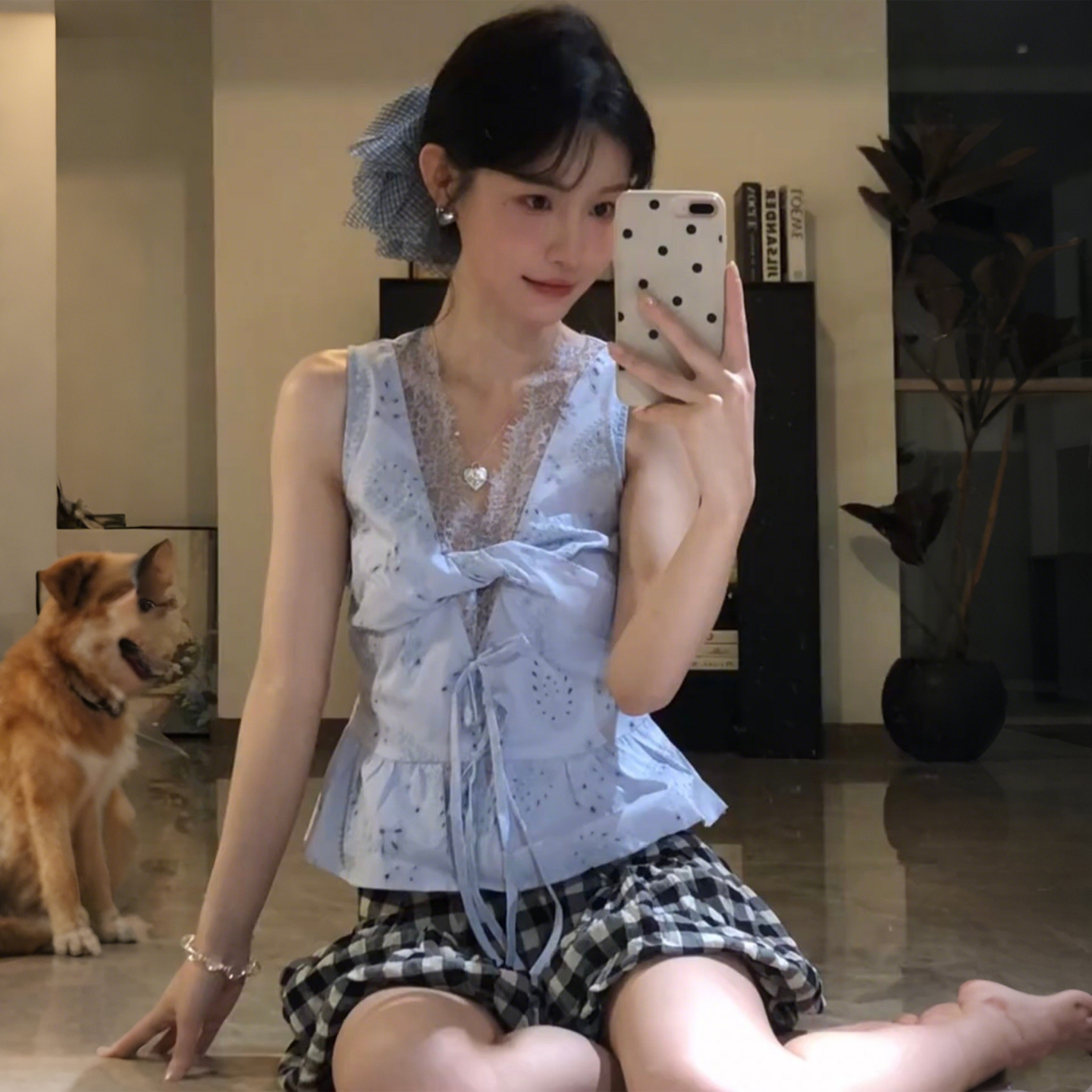 法式复古蕾丝拼接吊带背心