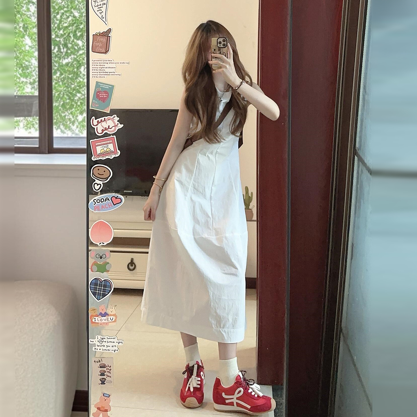 法式绝美白色无袖背心连衣裙子