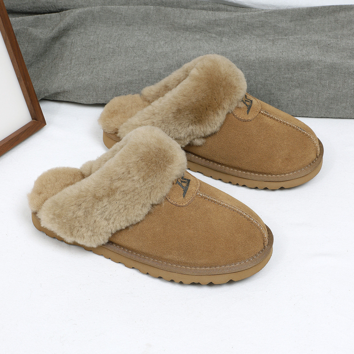 2025冬季新款真皮全羊毛雪地靴加厚外穿包头拖鞋男士保暖半拖棉鞋,流行男鞋,包头拖,淘宝优惠券,粉丝福利购,淘宝优惠卷