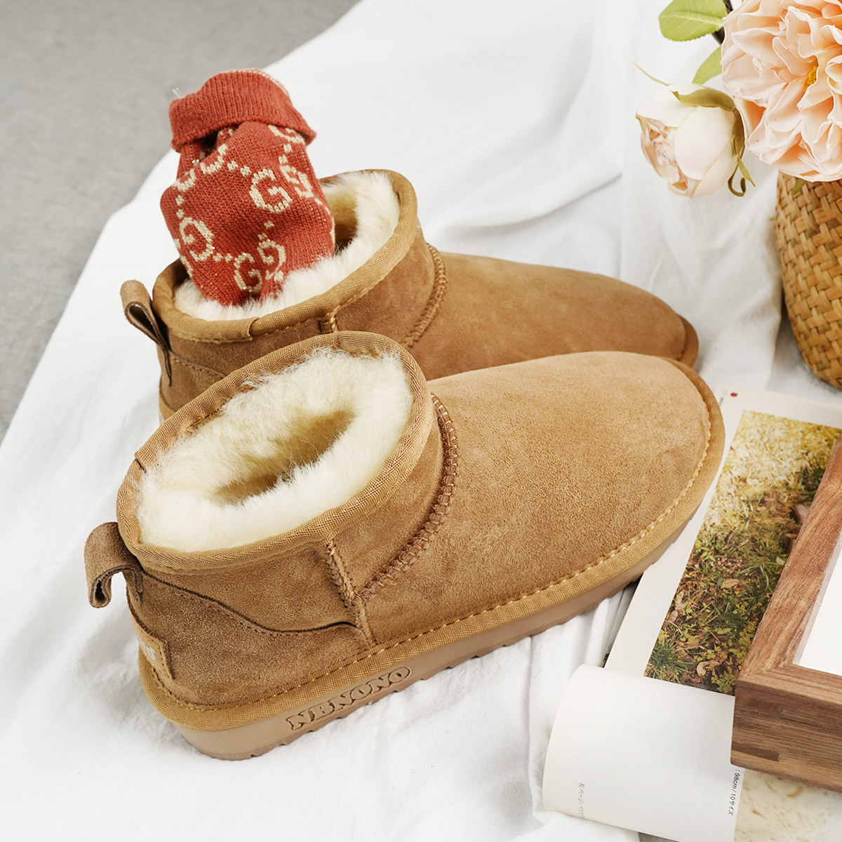 新款真皮面包鞋懒人一脚蹬雪地靴