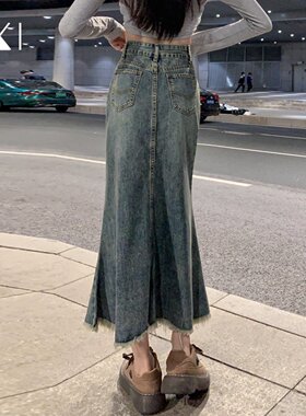 鱼尾牛仔半身裙长裙2026早春今年流行爆款新款遮胯A字长版裙子女