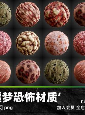 恐怖噩梦肉质内脏大脑骨头脂肪血管PBR纹理SP材质球PNG贴图法线