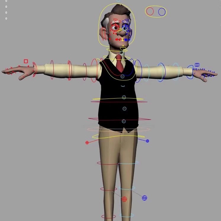 maya2018及以上表情绑定卡通老爷爷老人老头模型带权重面部控制器