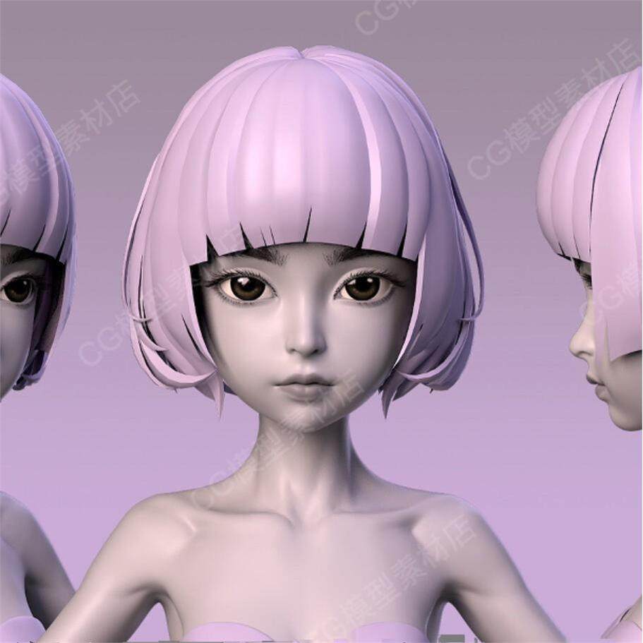 zbrush小女孩萝莉角色人体基础雕刻3d模型ztl带细分fxb风格化obj