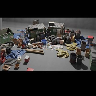 blender现代街道城市垃圾桶杂物废品回收道具物品3d模型