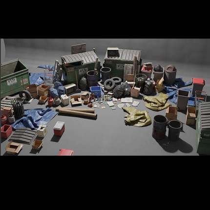 blender现代街道城市垃圾桶杂物废品回收道具物品3d模型