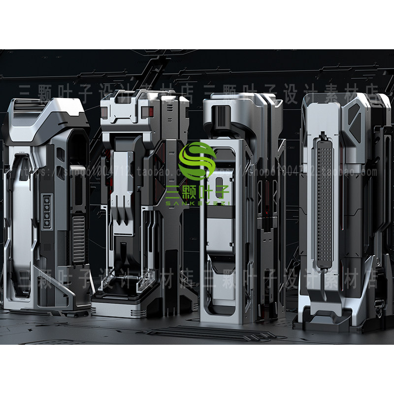 赛博朋克风格科幻柱子3D模型12款 max/fbx硬表面场景道具素材代下