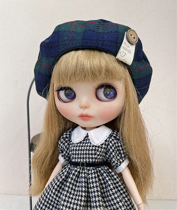blythe小布贝雷帽 复古学院风 格子毛呢帽