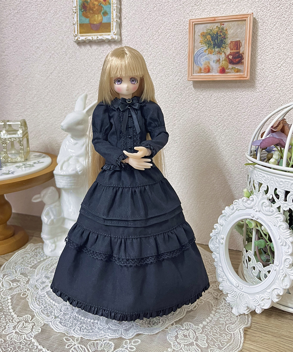 Azone blythe ob24 光魇双生 复古欧式黑白两色 衬衫长裙两件套