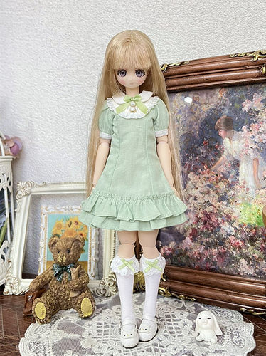 原创 特六 Azone ob22娃衣 娃娃领修身纯色暗色系裙