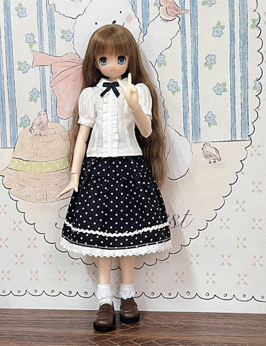 ob24 Azone特六blythe 日常风格娃衣可爱波点半身裙 短袖白衬衫