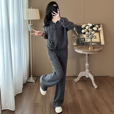 高级感时尚连帽运动套装女春秋2025休闲开衫卫衣外套阔腿裤两件套