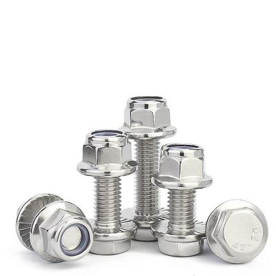 304不锈钢法兰防滑外六角螺丝尼龙防松螺母组合套装M5M6M8M10