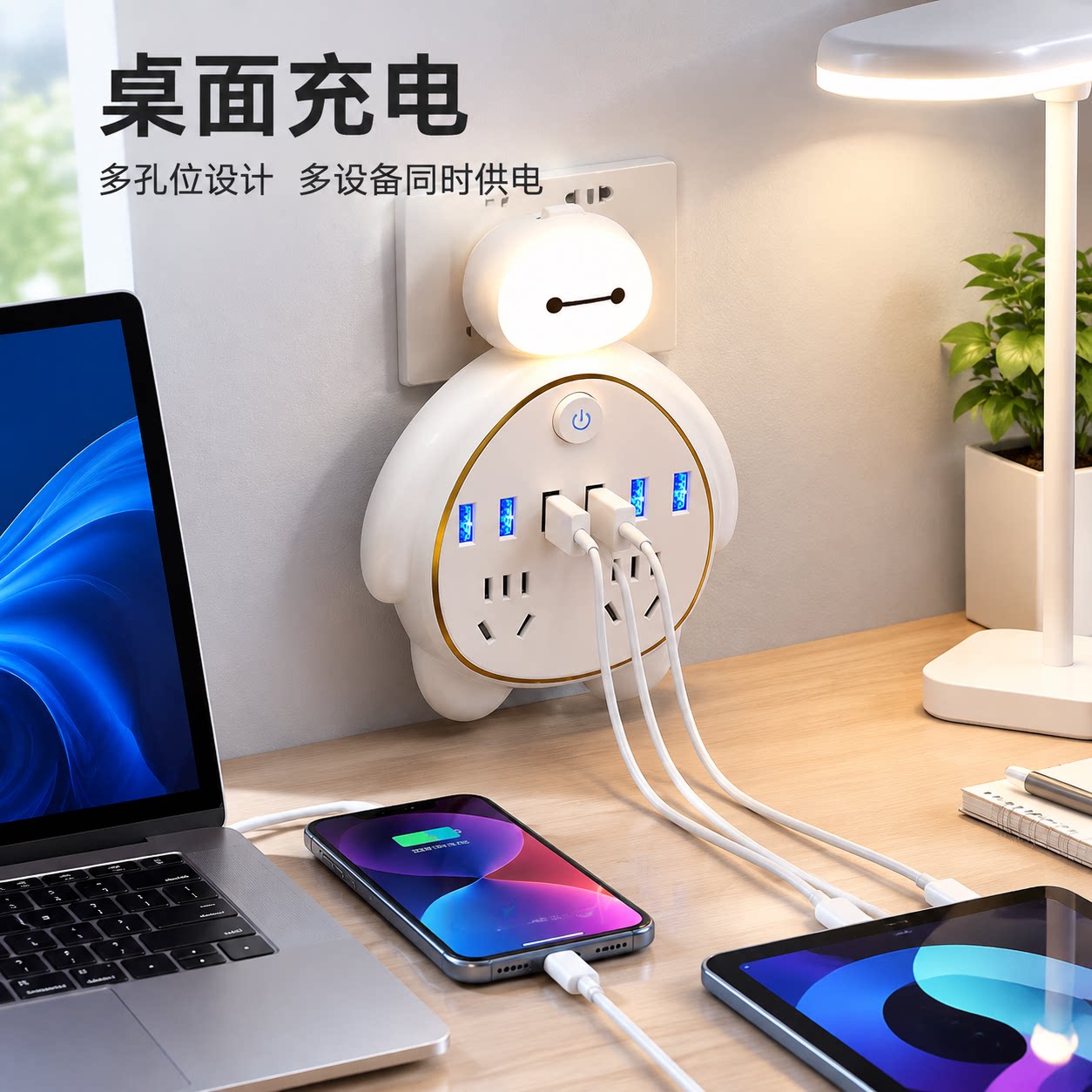官方正品公矢多功能插座转换器带光控夜灯婴儿喂奶家用多孔位插线