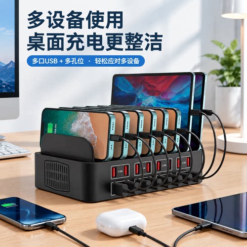 官方正品公矢多口USB充电站桌面充电桩手机支架插座办公宿舍用多