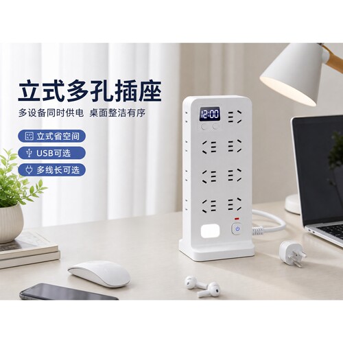 官方公矢立式多孔位家用宿舍插排插线板学生桌面接线板带安全门式