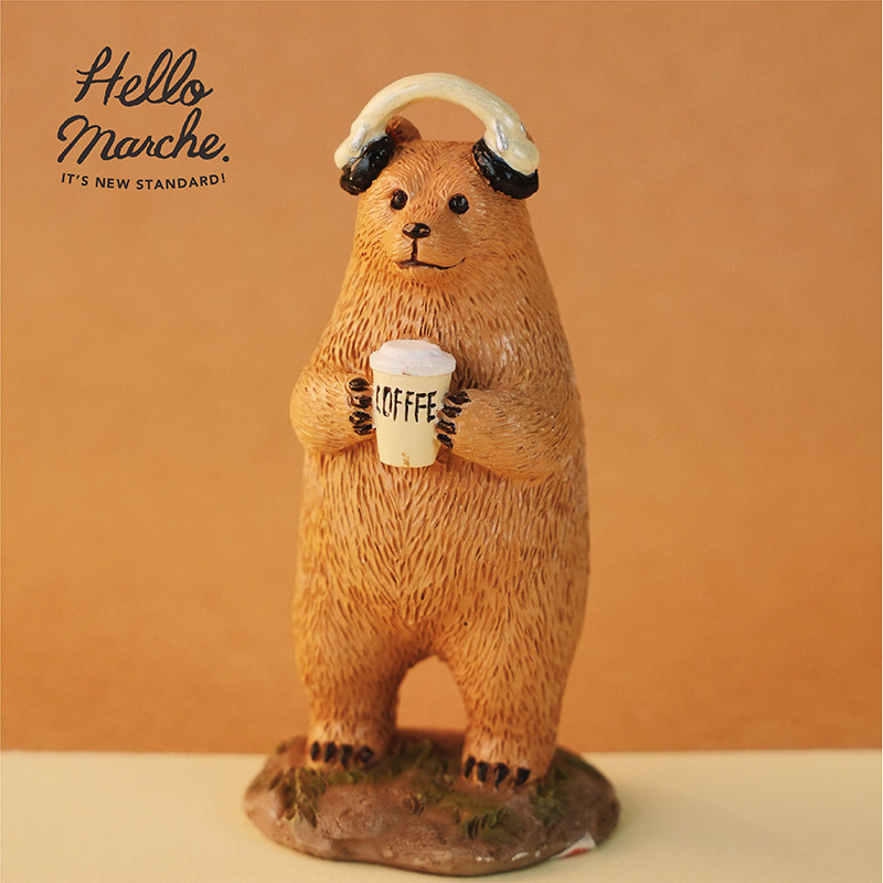 hello marche万岁熊咖啡音乐树脂手办 摆件-棕色/米白色