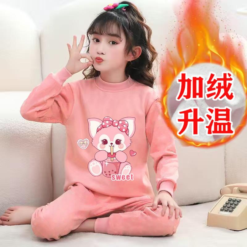 居家保暖秋冬卡通加绒睡衣