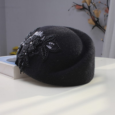 花朵贝雷帽子女回族时尚百搭蓓蕾毛线针织帽女士秋冬季优雅空姐帽