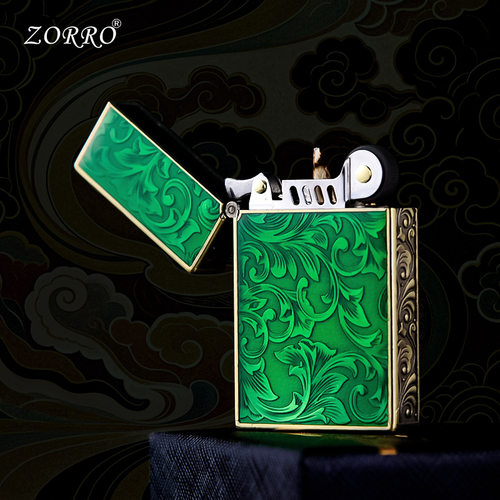 zorro/佐罗z830-7a青铜唐草点绿漆煤油打火机高端礼品爆款