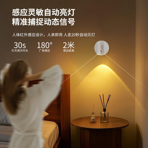免布线充电壁灯无线磁吸射灯免接线卧室床头阅读灯照画氛围灯墙壁