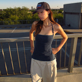 WEIRD 百搭上衣 性感露背修身 PUSS 落日氛围感辣妹纯色挂脖背心女