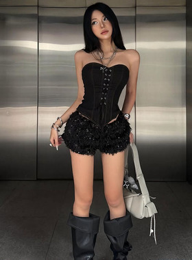 WEIRD PUSS 甜辣轻亚文化绑带设计抹胸背心女 修身百搭辣妹上衣潮