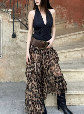 WEIRD PUSS 法式高街气质豹纹印花半身裙女 时髦宽松百搭辣妹长裙