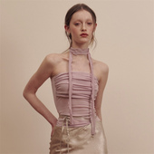 WEIRD 短上衣女夏 纯欲复古风气质优雅褶皱抹胸背心修身 PUSS 法式