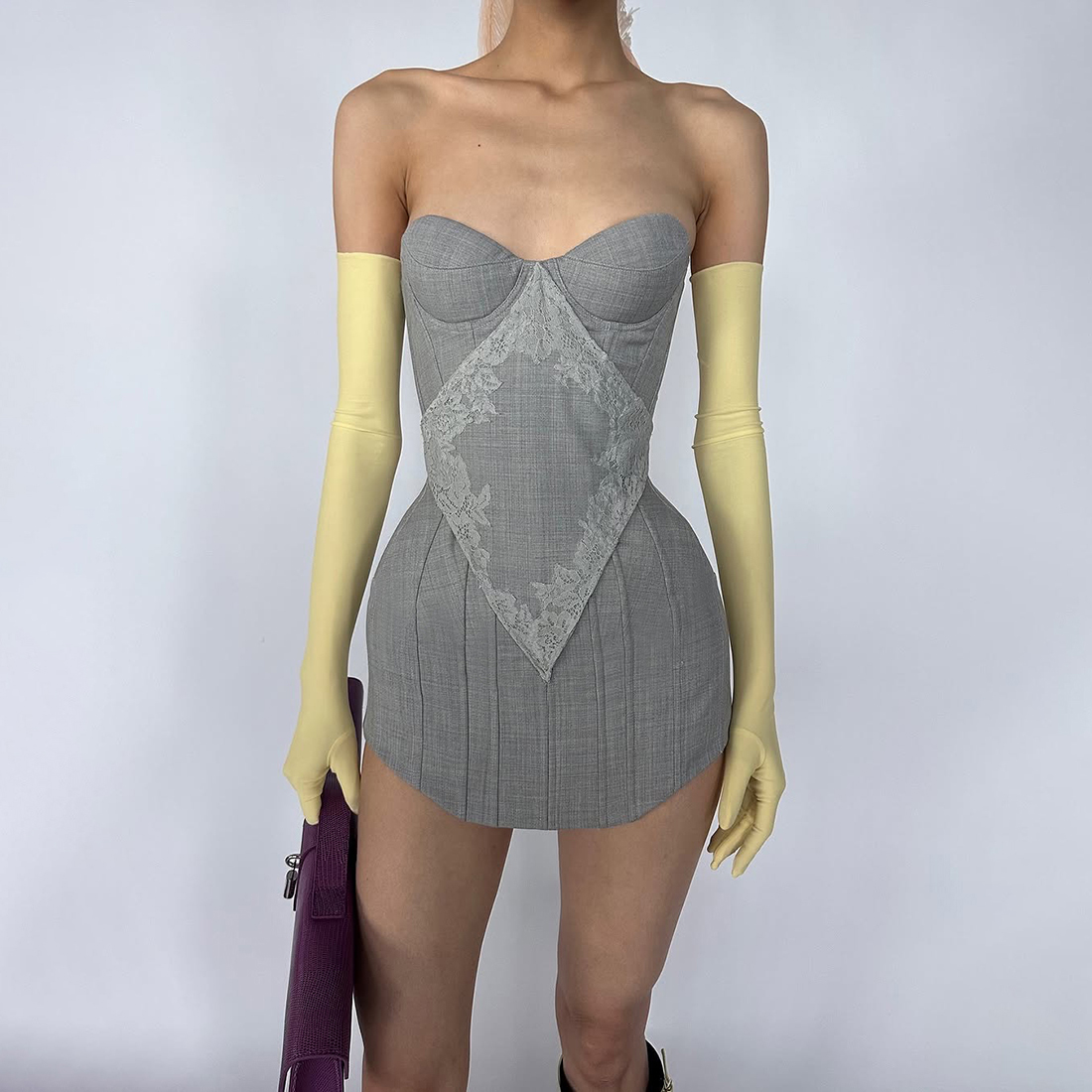 WEIRDPUSS灰雾幻境菱形设计短裙