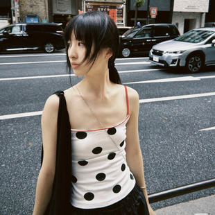 WEIRD 日系街头辣妹珍珠印花吊带背心女 性感修身 百搭上衣潮 PUSS