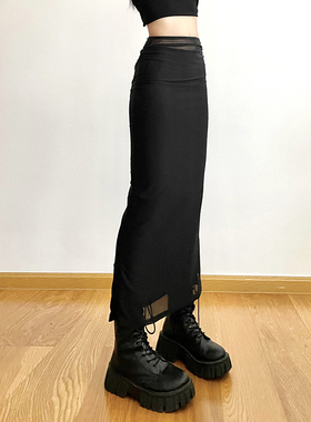 WEIRD PUSS 高街潮酷女孩暗黑系酷飒穿搭高腰修身显瘦半身裙女夏