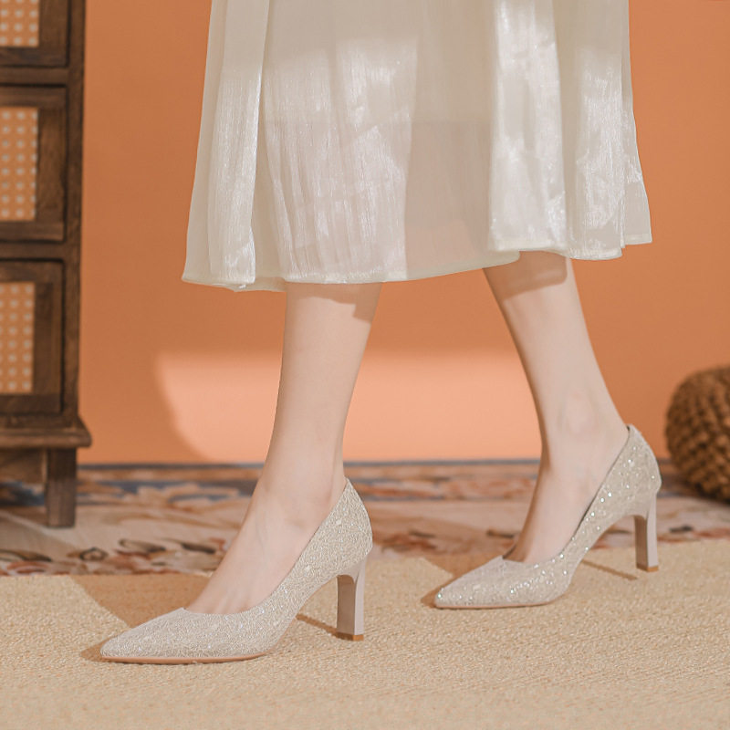 2026年新款秀禾婚纱俩穿新娘鞋不累脚水晶单鞋春季百搭高跟鞋,女鞋,婚鞋,淘宝优惠券,粉丝福利购,淘宝优惠卷