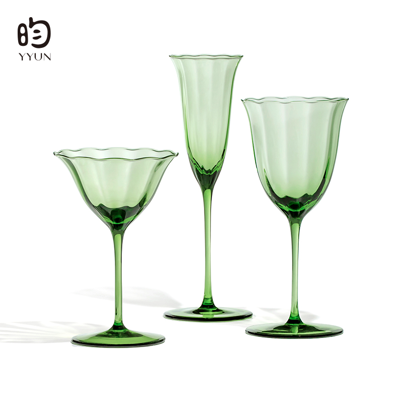 YYUN/昀复古绿红酒杯高脚杯