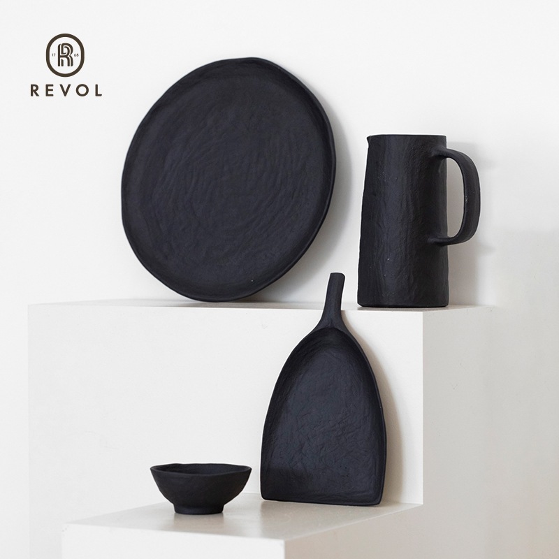 法国REVOL 黑色哑光陶瓷碗盘法式异形餐具家用饭碗盘子复古西餐盘