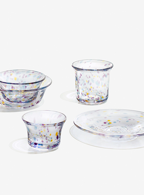 昀/yyun 手工玻璃小碗甜品碗水果沙拉碗透明波点燕麦早餐碗耐高温