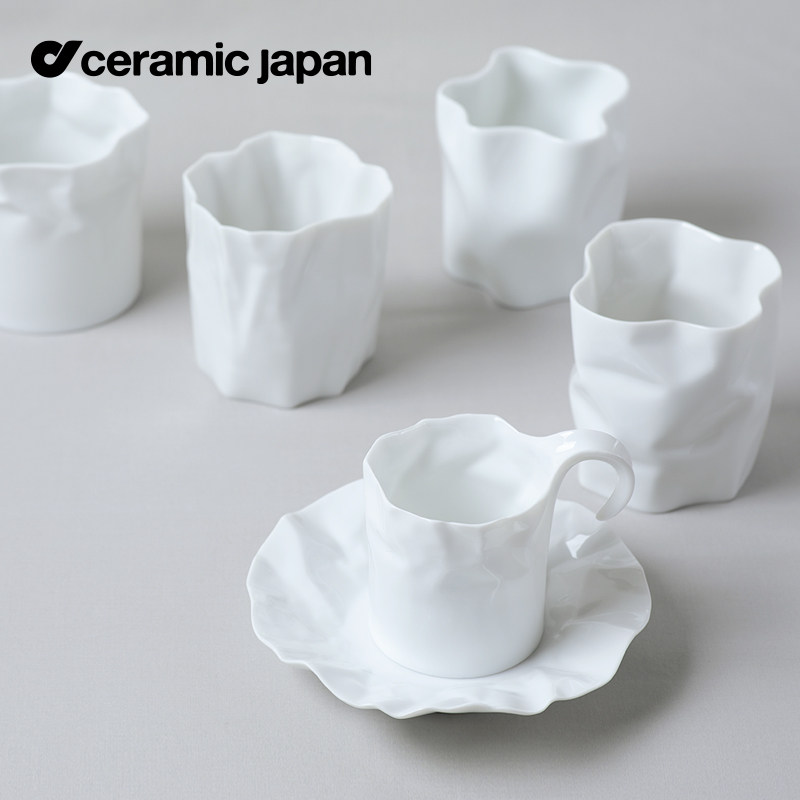 日本Ceramic Japan小众设计皱褶陶瓷马克杯咖啡杯碟套装牛奶杯子