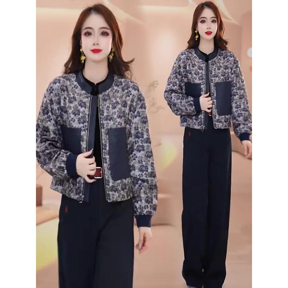 MONLOUVE时尚印花短外套女2025秋季新款洋气显瘦小个子夹克休闲百